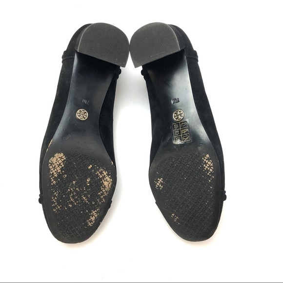 Tory Burch black suede leather stud Colt low block heels pumps 7 chunky slip-on - Picture 10 of 16